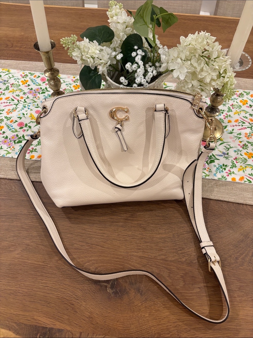 Coach Chalk Pebbled Leather Satchel with Gold Hardware - Picture 3 of 5